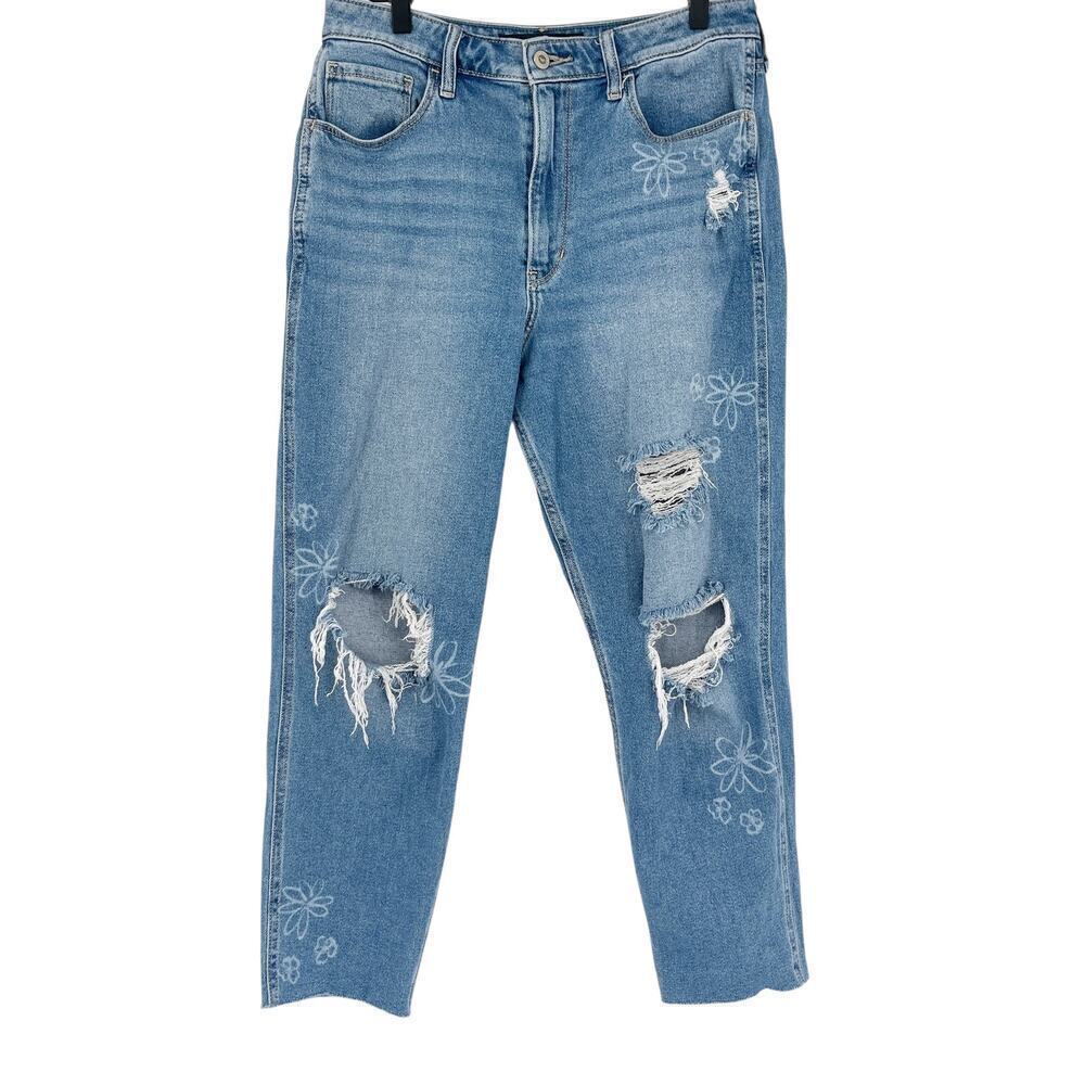 Hollister Ultra High Rise Mom Jean Daisy Floral Distressed Size 11R / 30